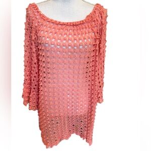 Women’s Emma Rose 3/4 Sleeve Peach Crochet Blouse Top PTP 20” Missing Size